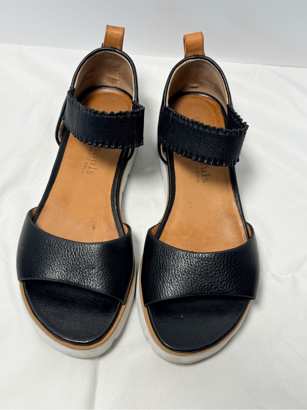 gentle souls Black Leather Platform Sandals with Tan Insole
